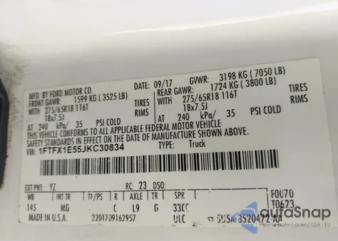 2018 Ford F-150 Xlt z USA, uszkodzony, nr VIN 1FTFX1E55JKC30834